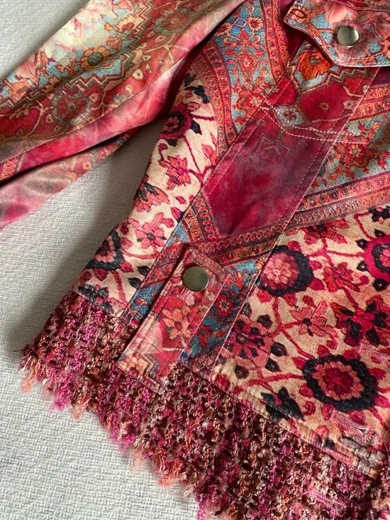 Boho Chic Multi-Pattern Fringe Jacket - Picture 4 of 6